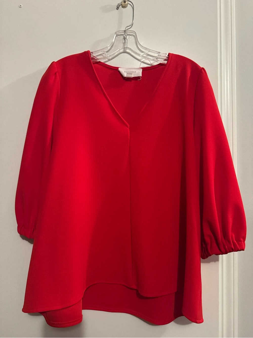 Pomander Place Red V-Neck Puff-Sleeve Blouse